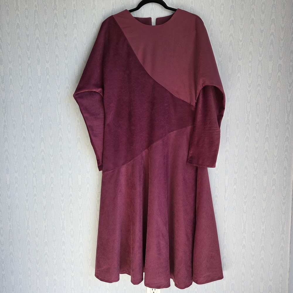 Vtg 80s Handmade Dress‎ 1X Velvet Asymmetric Purple Artsy Whimsygoth Career